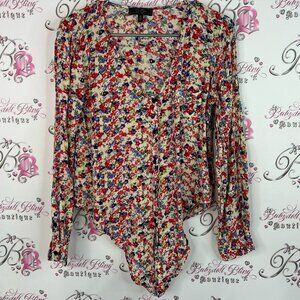 Jessica Simpson blouse long sleeve flowers tie up bottomMulticolor Floral Blouse